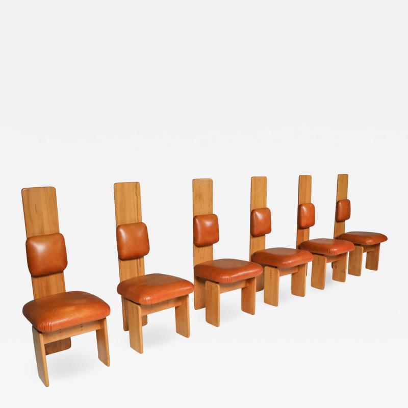 Mario Marenco Beech and Leather Dining Chairs by Mario Marenco Italy Set of Six 1970s