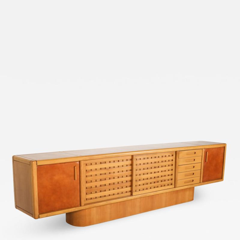 Mario Marenco Beech and Leather Sideboard by Mario Marenco Italy 1970s