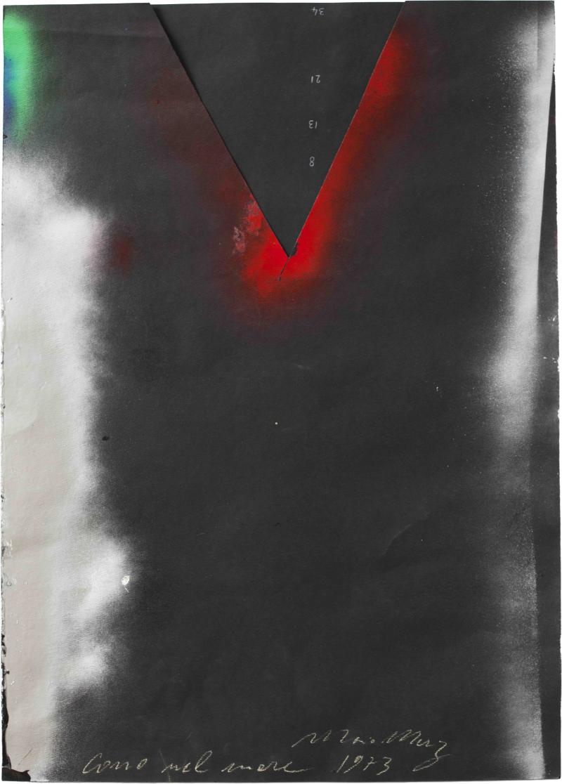 Mario Merz Italian Abstract Mixed Media on Paper Titled Cono Nel Mare 1973 