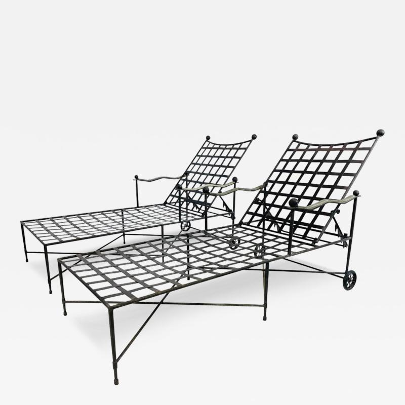 Mario Papperzini Pair of Patinated Iron Chaise Lounges by Mario Papperzini for Salterini