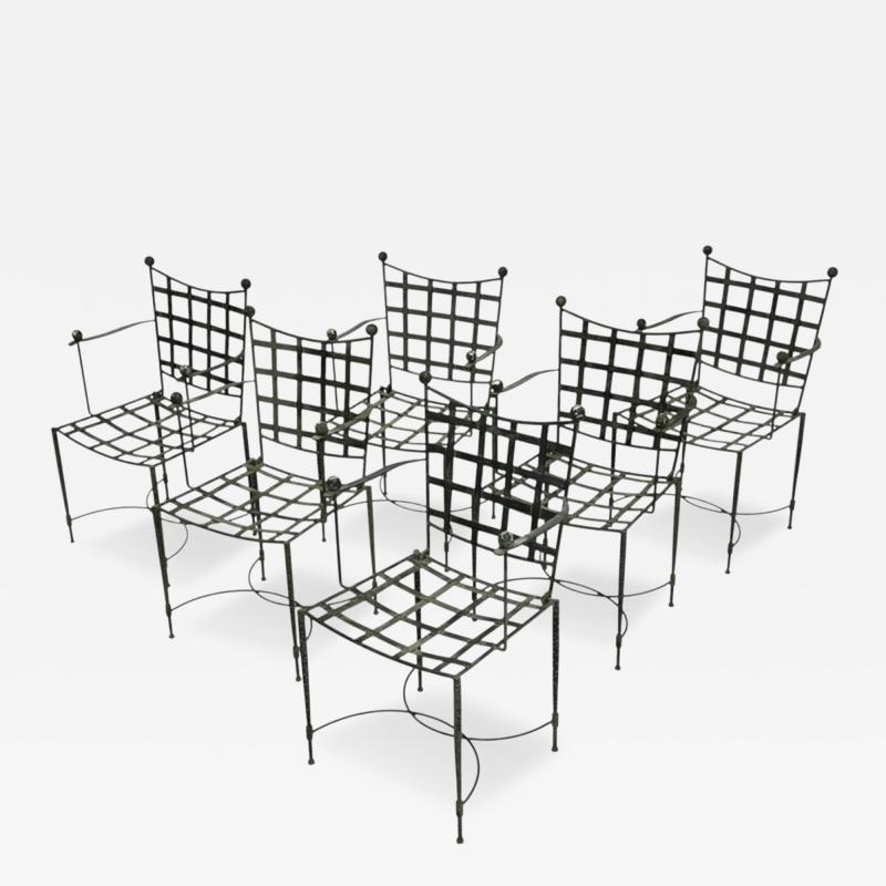 Mario Papperzini Set of Six Mario Papperzini for Salterini Iron Lattice Outdoor Armchairs