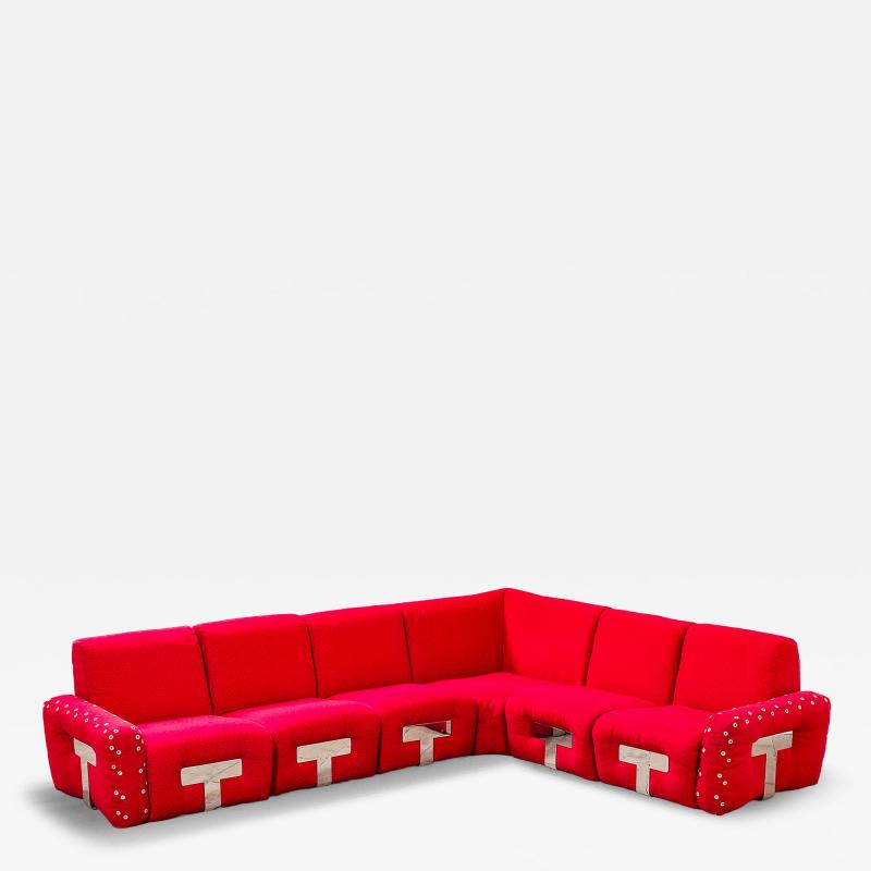 Mario Sabot Angular Sofa Model Mais Mais by Mario Sabot Red Fabric Circa 1970