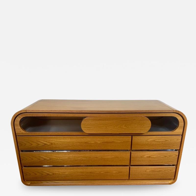 Mario Sabot Chest of Drawers Wood and Stainless Steel by Mario Sabot Italy 1970s