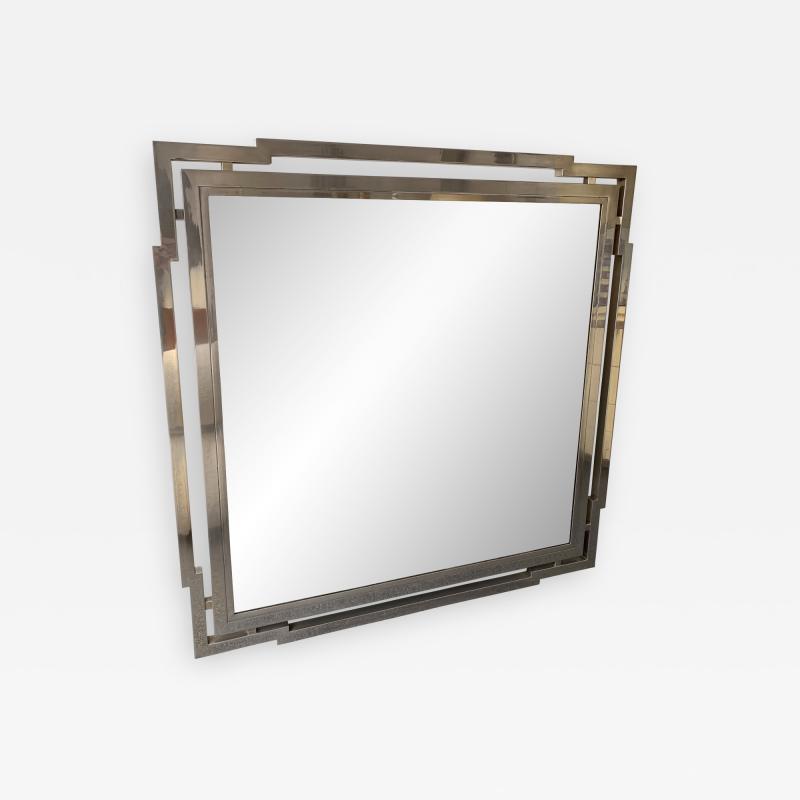 Mario Sabot Large Mirror Metal Chrome by Mario Sabot Italy 1970s