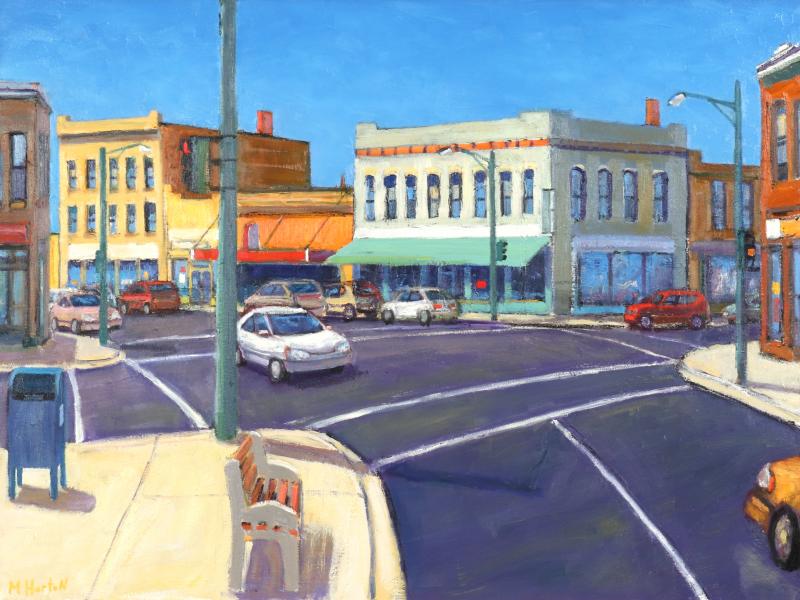 Mark Horton Mark Horton b 1953 Coffee House on Curved City Corner 30 x 40 