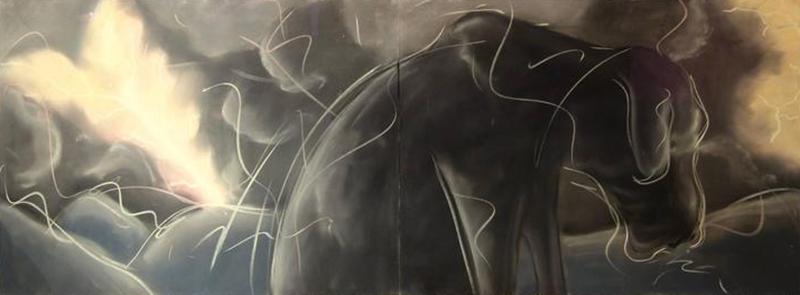Mark Milloff Luther During the Storm 1981 Framed Grisaille Pastel Diptych by Mark Milloff