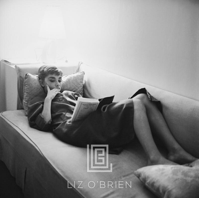 Mark Shaw Audrey Hepburn Supine Reading on Couch 1953