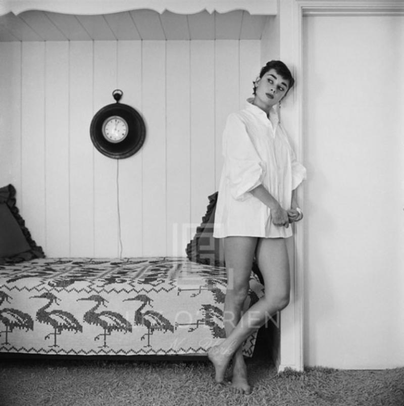 Mark Shaw Audrey Hepburn at Home Heron Day Bed Glances Away 1954