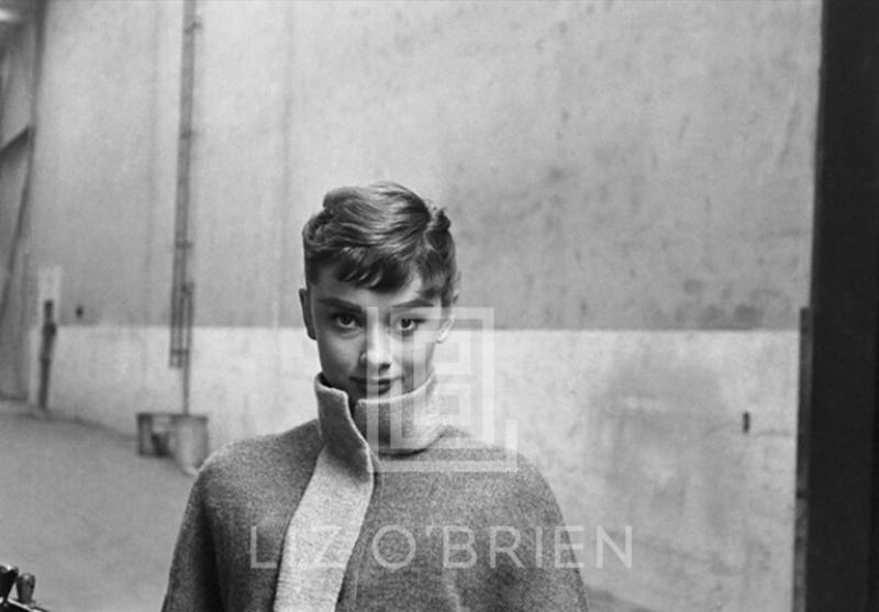 Mark Shaw Audrey Hepburn in Grey Turtleneck Sweater Faces Front 1953