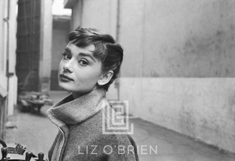 Mark Shaw Audrey Hepburn in Grey Turtleneck Sweater Glances Left Chin Up 1953