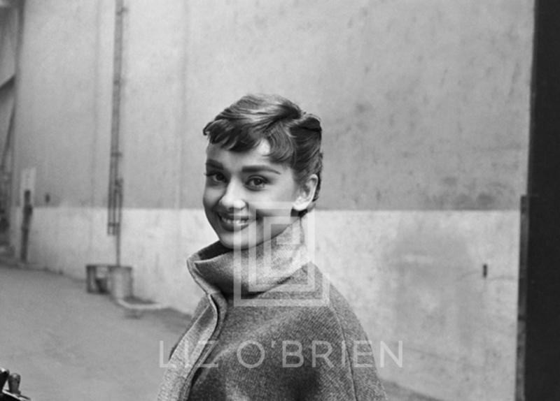 Mark Shaw Audrey Hepburn in Grey Turtleneck Sweater Glances Left Smiling 1953