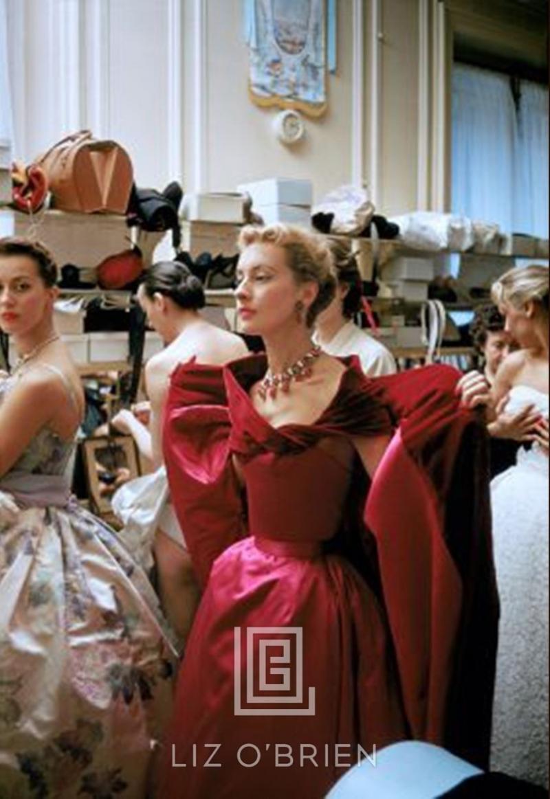 Mark Shaw Backstage Red Gown with Rubies 1954