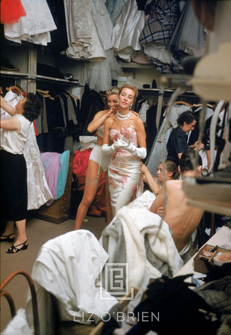 Mark Shaw Backstage White Gown with Pearls 1954