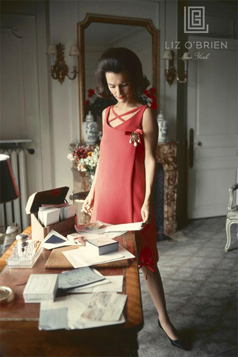 Mark Shaw Dior Lee Radziwill Red Dress at Desk