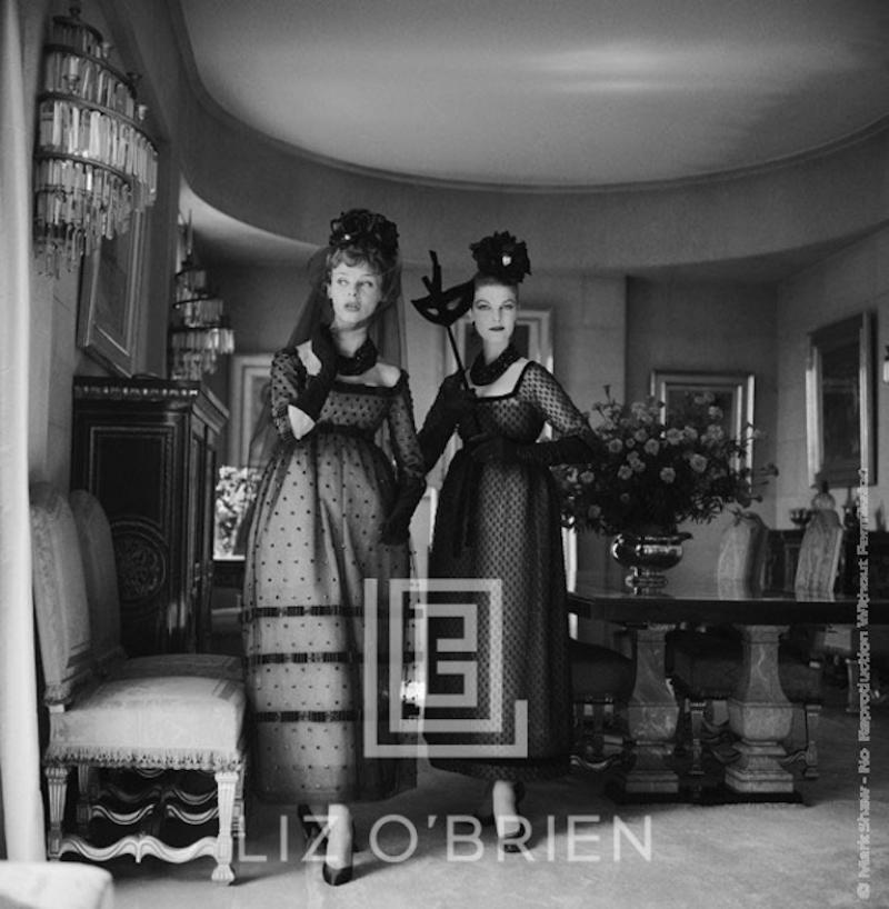 Mark Shaw Dior Two Girls in dresses by DIors new designer Yves St Laurent BW 1958