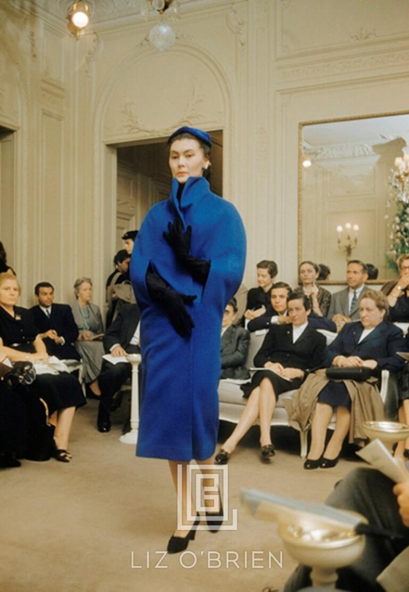 Mark Shaw Dior model wearing Enigme Blue Coat 1954