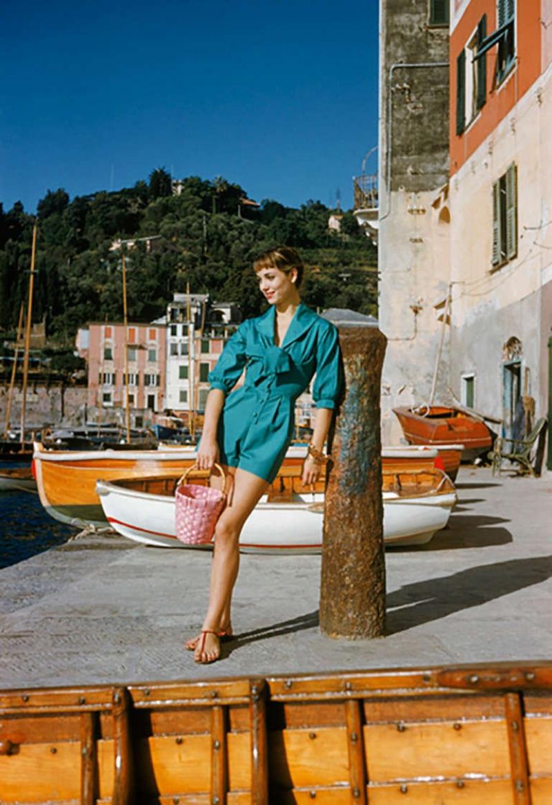 Mark Shaw Elsa Martinelli Wearing Teal in Portofino