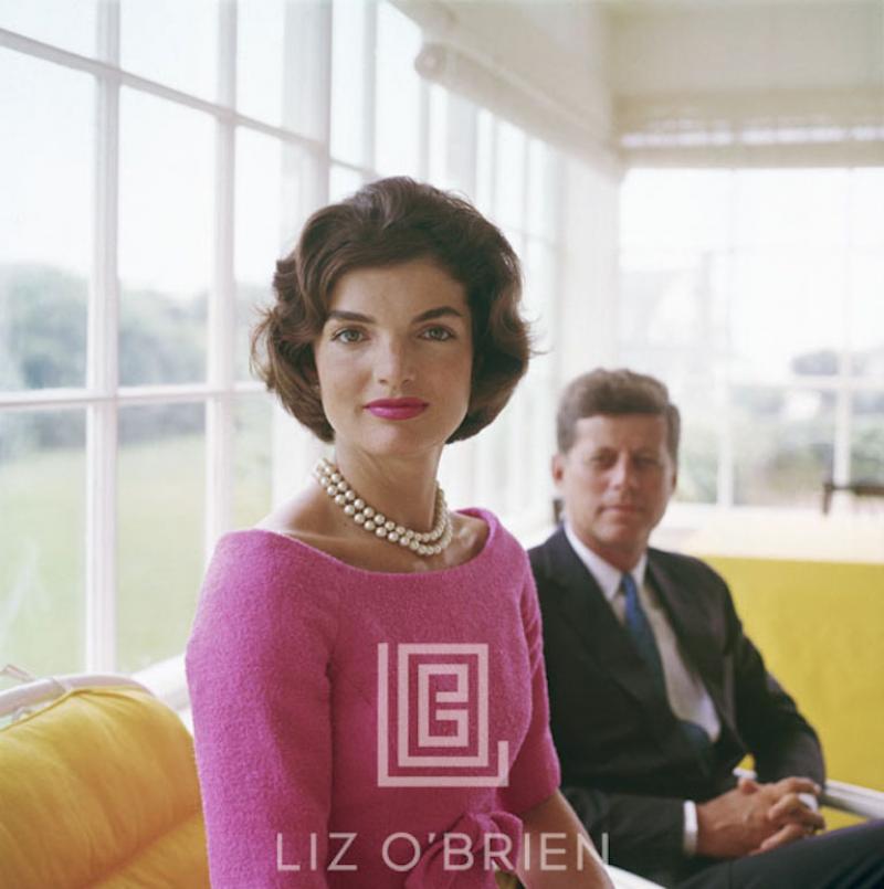 Mark Shaw Kennedy Jackie in Pink with JFK in Yellow Room John Look on 1959