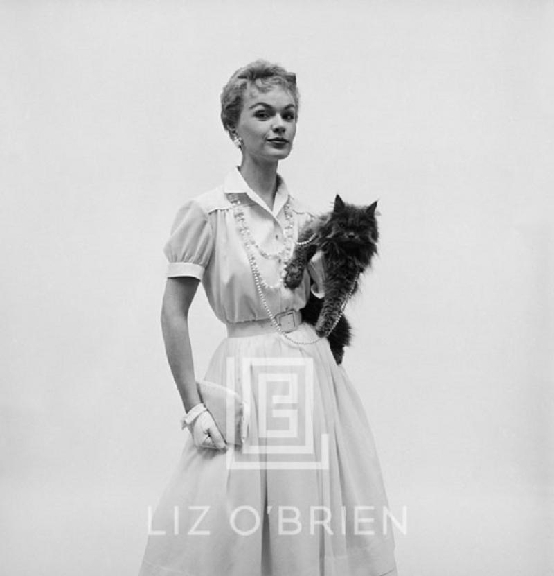 Mark Shaw Model with Grey Persian Cat 1954