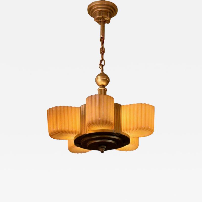 Markel Company American Art Deco Chandelier with Faceted Slip Shade Glass