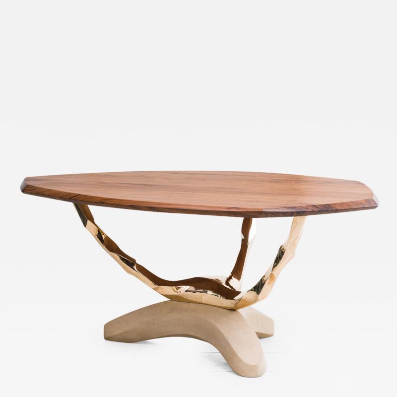 Markus Haase Bronze Walnut and Limestone Foyer Table