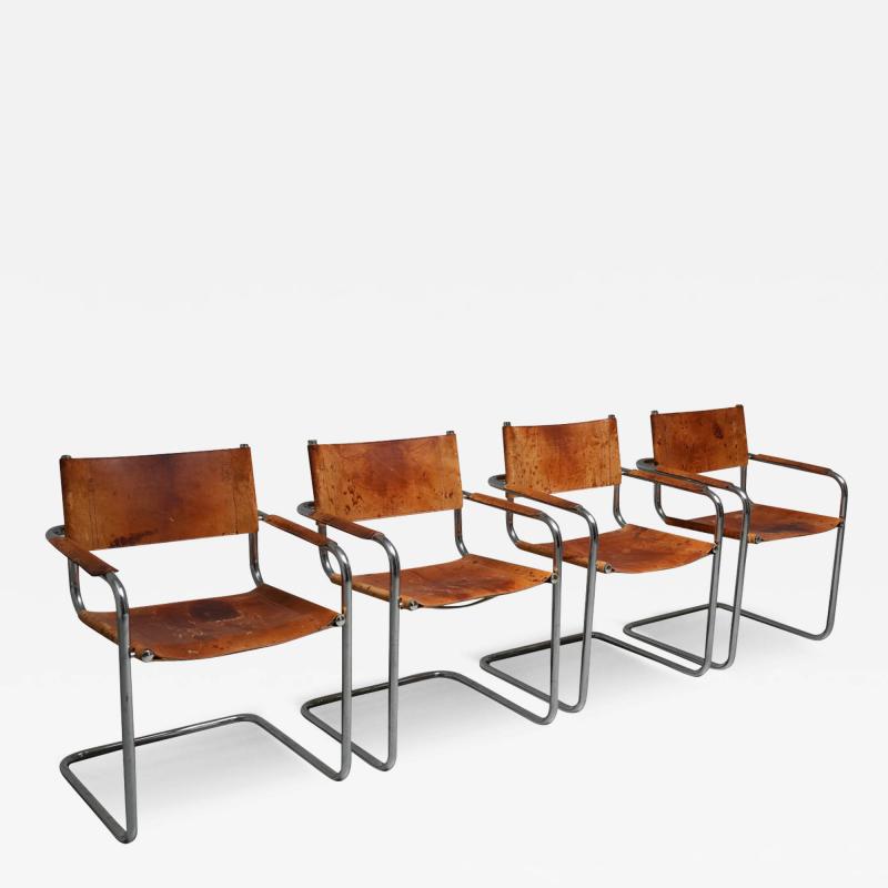 Mart Stam Set of 4 Dinging Chairs B 34 by Mart Stam in patinated leather Italy 1970s