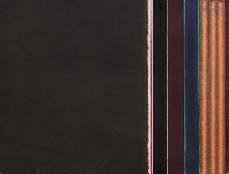 Martin Canin Untitled Black Rust Purple and Blue Color Field Oil Painting