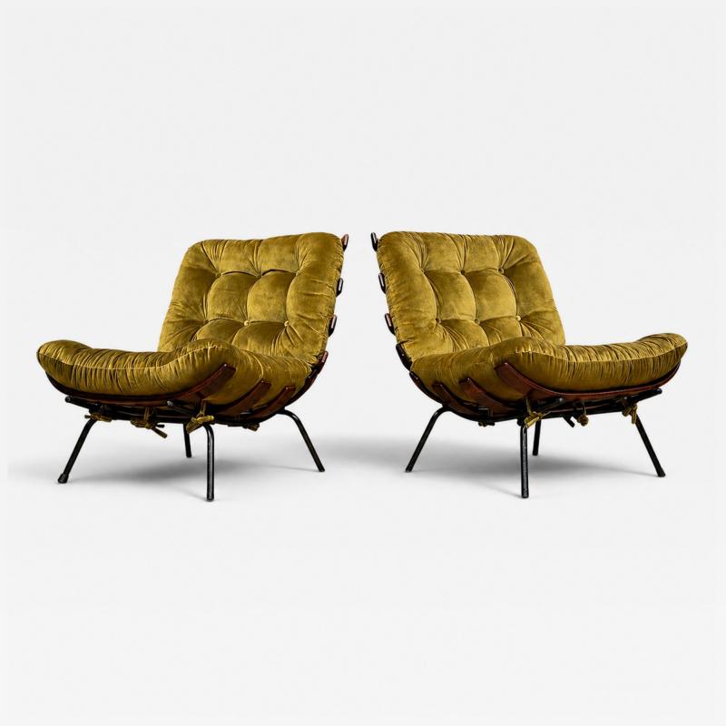 Martin Eisler Pair of Costela Armchairs in Brazilian Hardwood Olive Mohair Martin Eisler