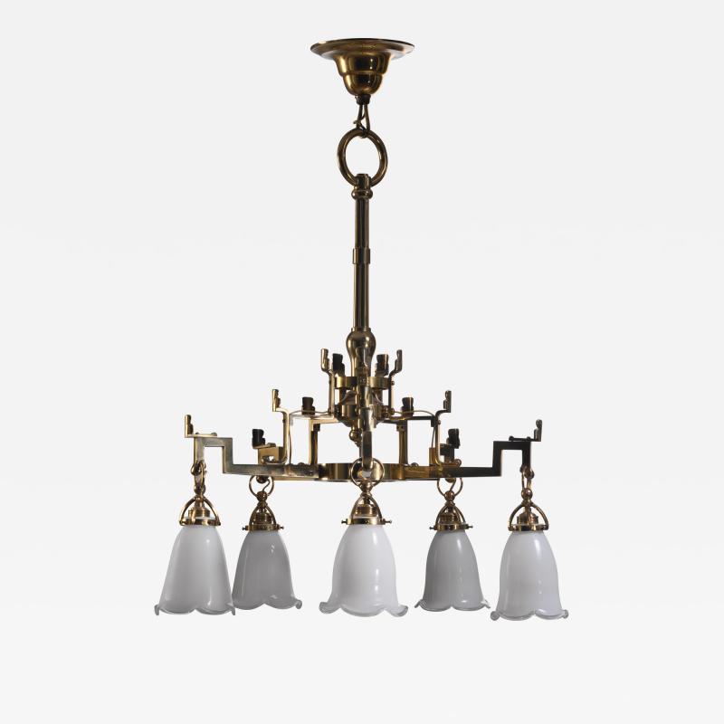 Martin Nyrop Martin Nyrop brass and opaline glass chandelier