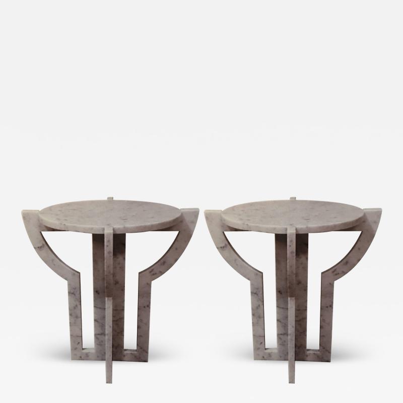 Massimo Mangiardi Italian Modern White Carrara Marble Side Tables Pale by Massimo Mangiardi