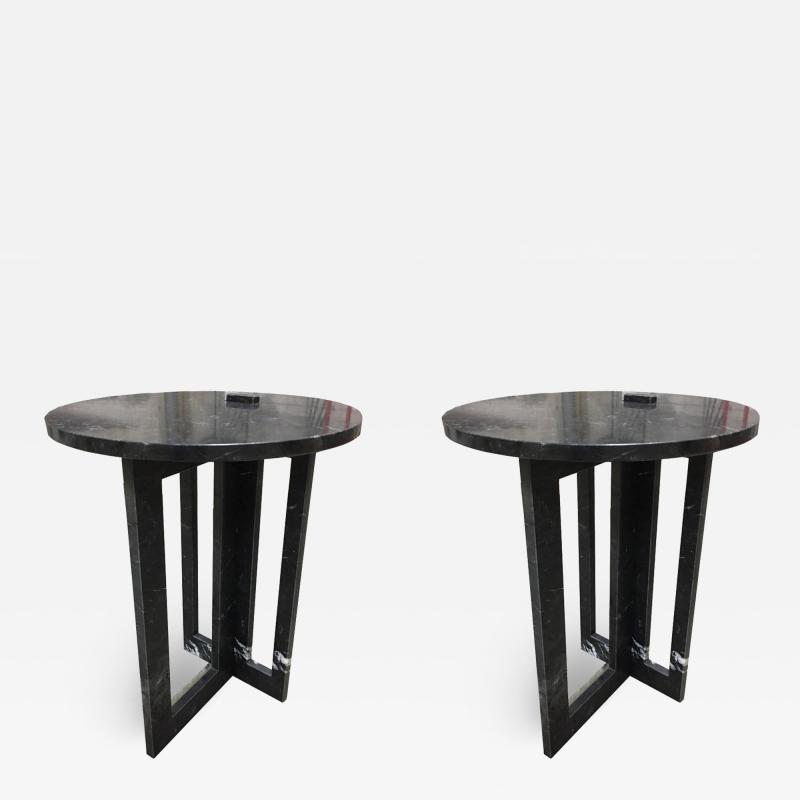 Massimo Mangiardi Pair of Italian Modern Black Marble Side Tables by Massimo Mangiardi