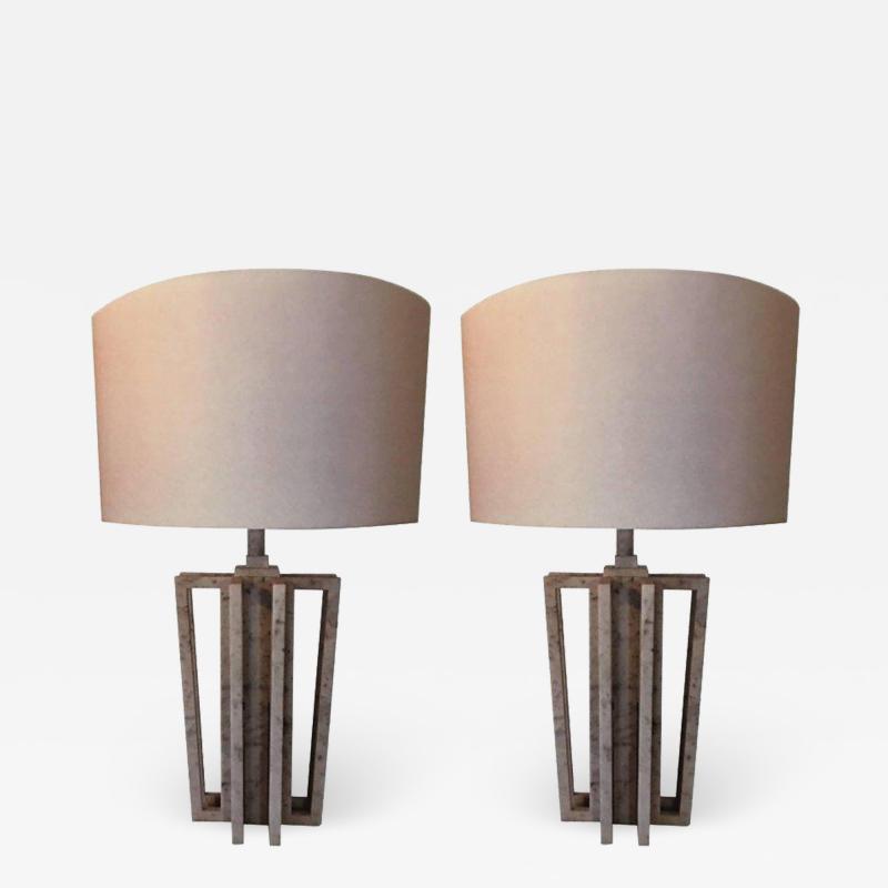 Massimo Mangiardi Pair of Italian White Carrara Marble Table Lamps VARA by Massimo Mangiardi