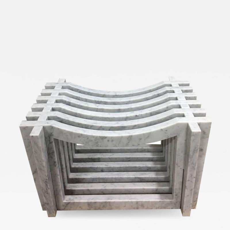 Massimo Mangiardi Two Italian White Carrara Marble Benches or Stools by Massimo Mangiardi