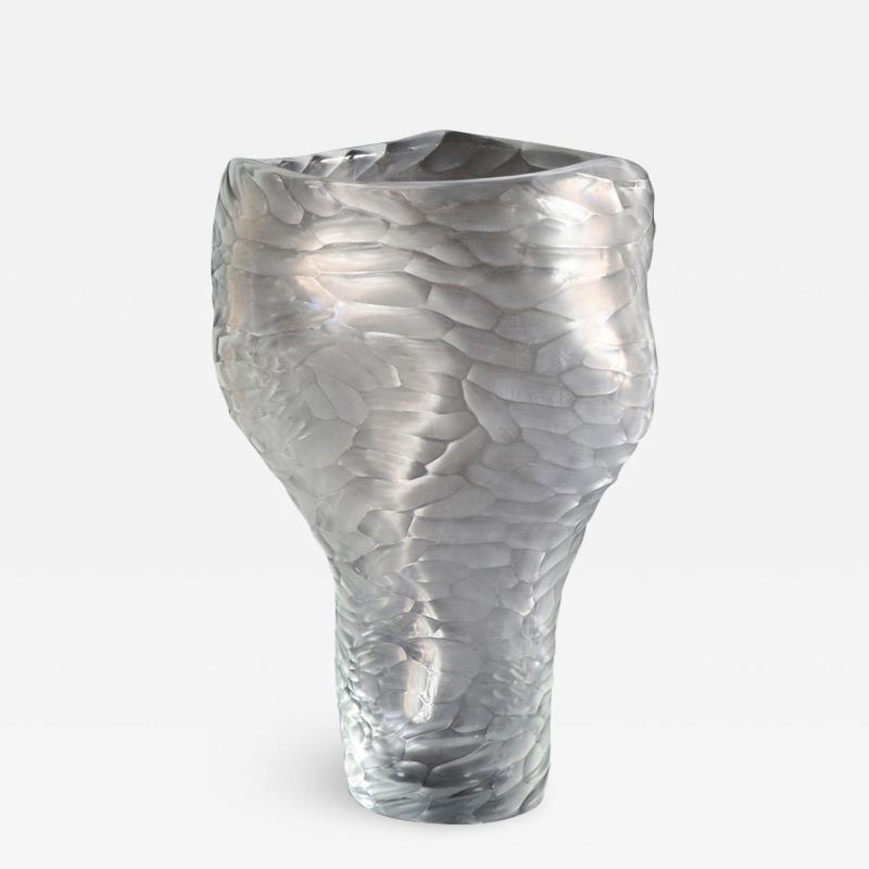 Massimo Micheluzzi Allungato Grande Inciso Cristallo Vase