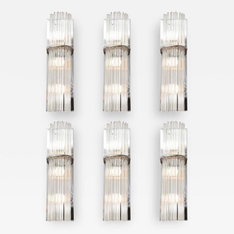 Massimo Scolari Six Scolari Glass Rod Three Light Sconces