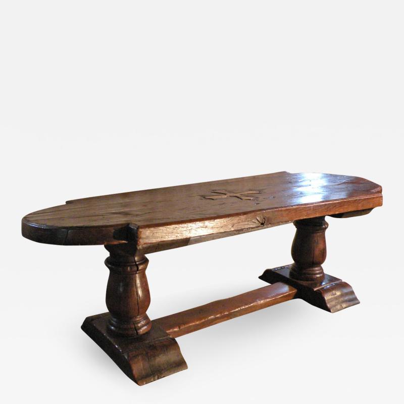 Massive 19th Century French Elm and Oak Trestle Table