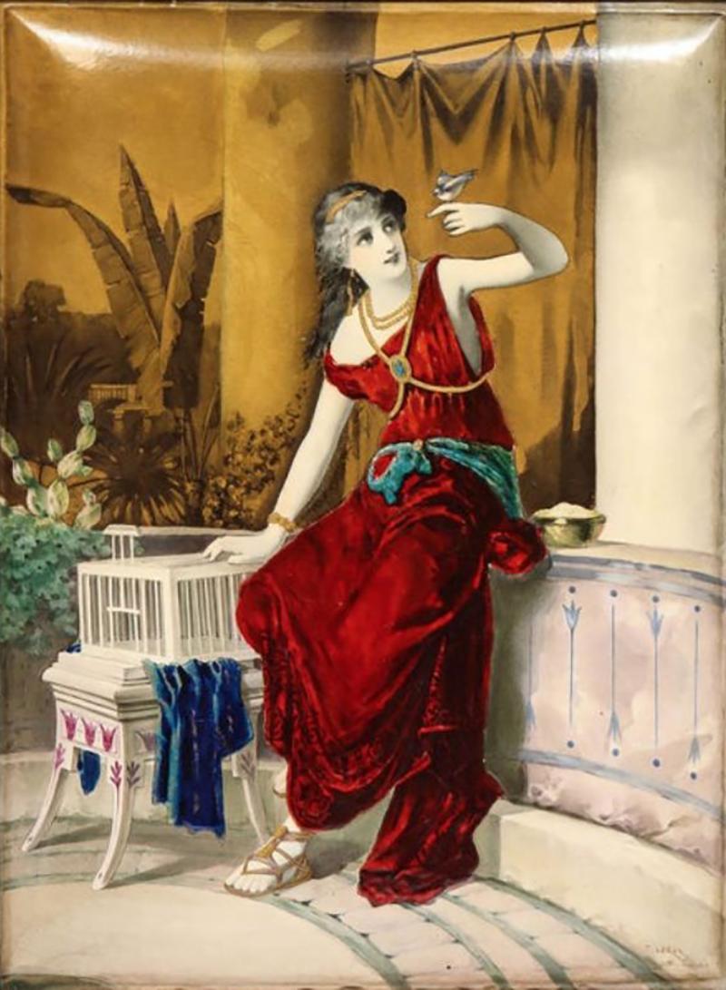 Massive French Enameled Porcelain Plaque After Diana Coomans circa 1880