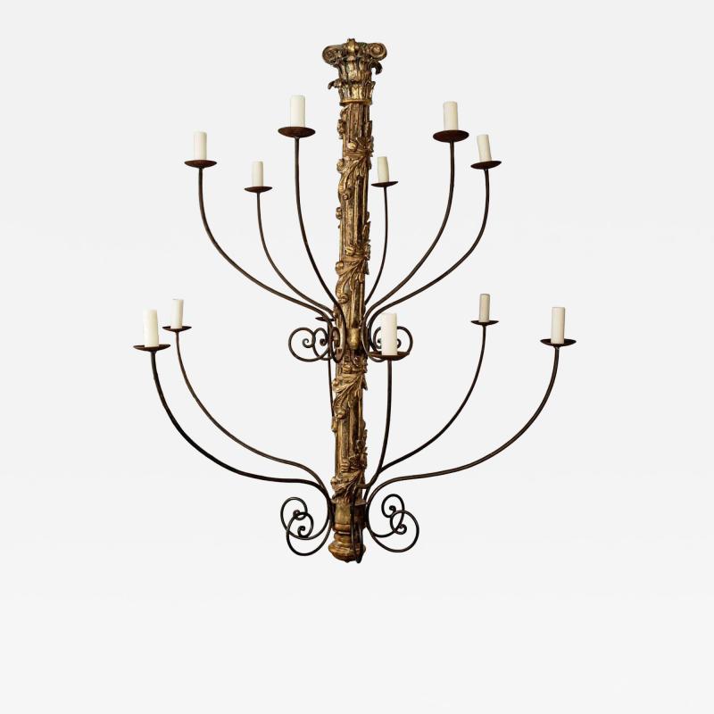 Massive Hand Carved Giltwood Italian Twelve Arm Chandelier