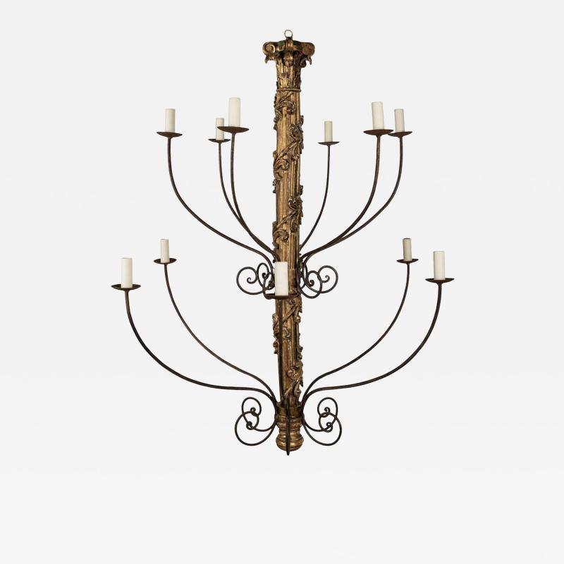 Massive Hand Carved Giltwood Italian Twelve Arm Chandelier