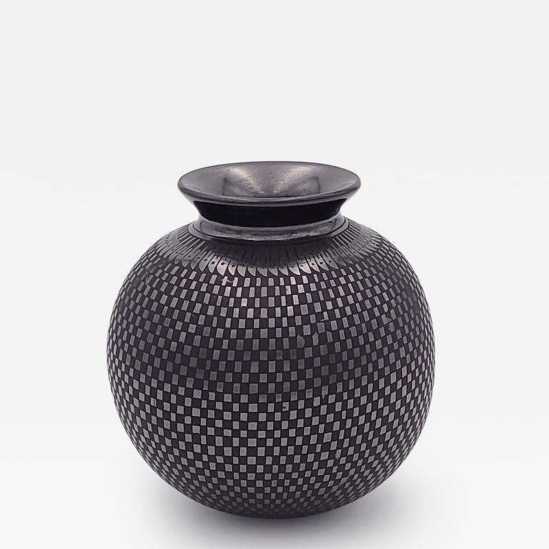 Mata Ortiz Black on Black Pottery Vase signed Jose M Martinez circa 1970