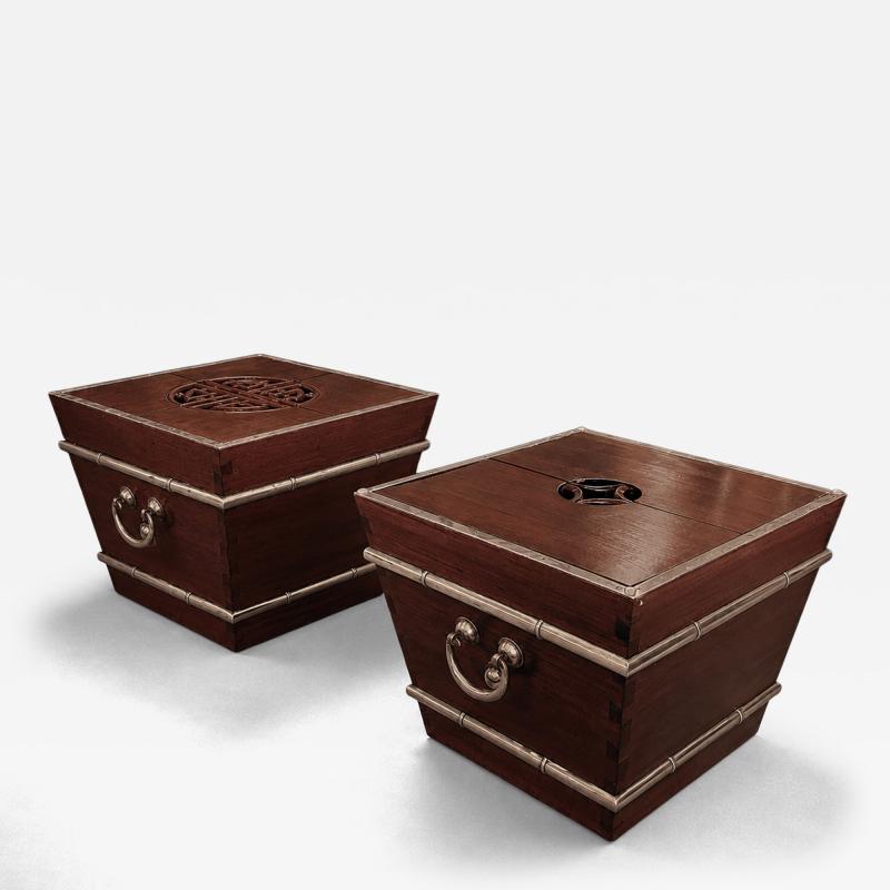 Matched Pair of Chinese Hardwood Wine Coolers c 1970