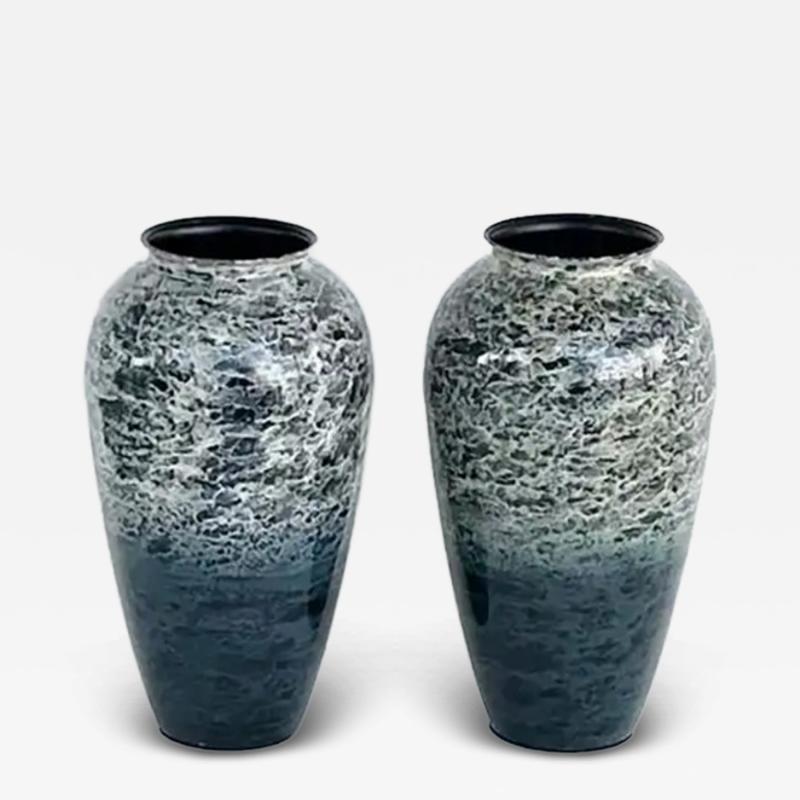 Matching Decorative Pair of Enameled Metal Vases