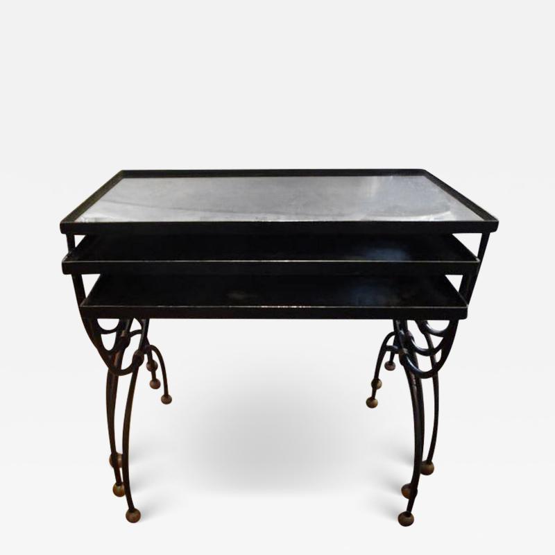 Mathieu Mat got French Iron and Brass Nesting Tables with Mirrored Tops