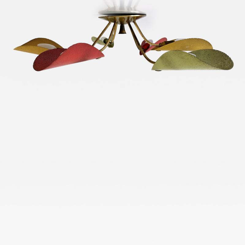 Mathieu Mat got Lovely Mid Century Modern Perforated Metal Brass Ceiling Lamp Germany 1950s