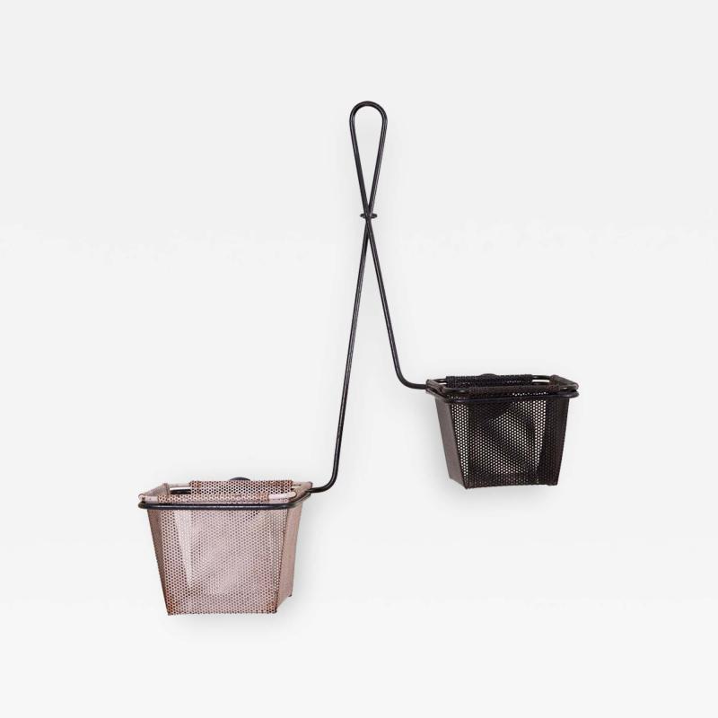 Mathieu Mat got Mathieu Mat got Black and Grey Lacquered Metal Wall Planter Holder circa 1950