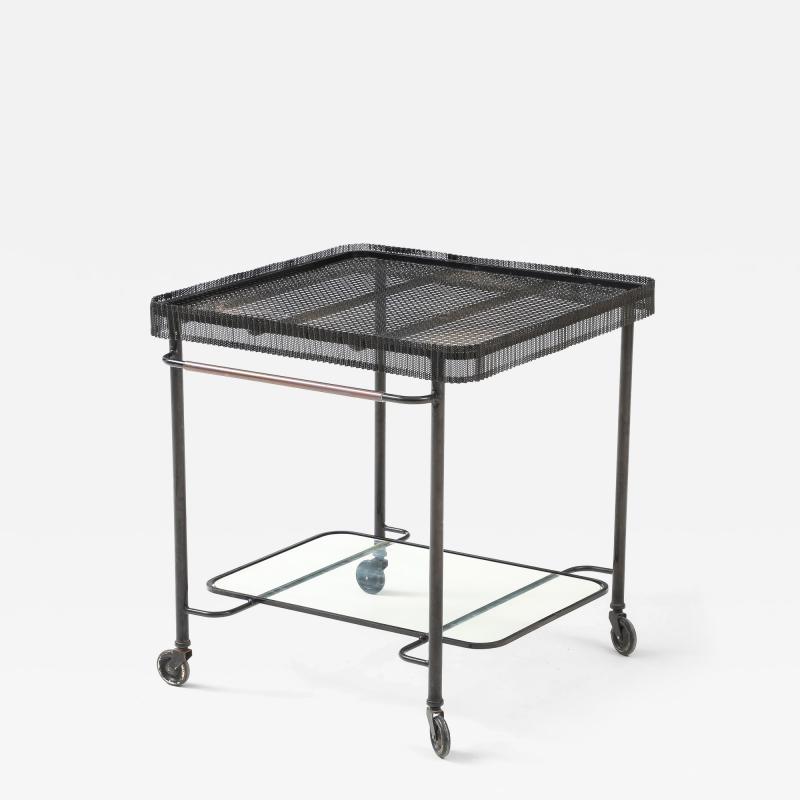 Mathieu Mat got Mathieu Mat got Metal Bar Cart Glass Lower Shelf Pleated Apron France 1956