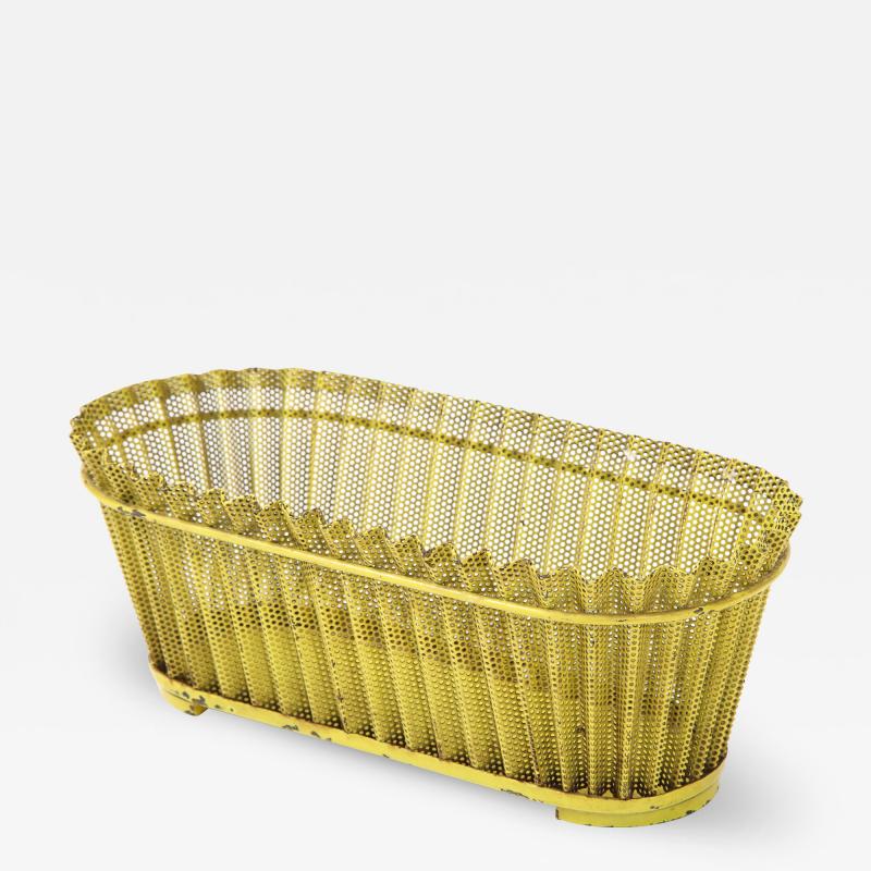 Mathieu Mat got Mathieu Mat got Planter Perforated Metal Yellow Lacquer France c 1940 50