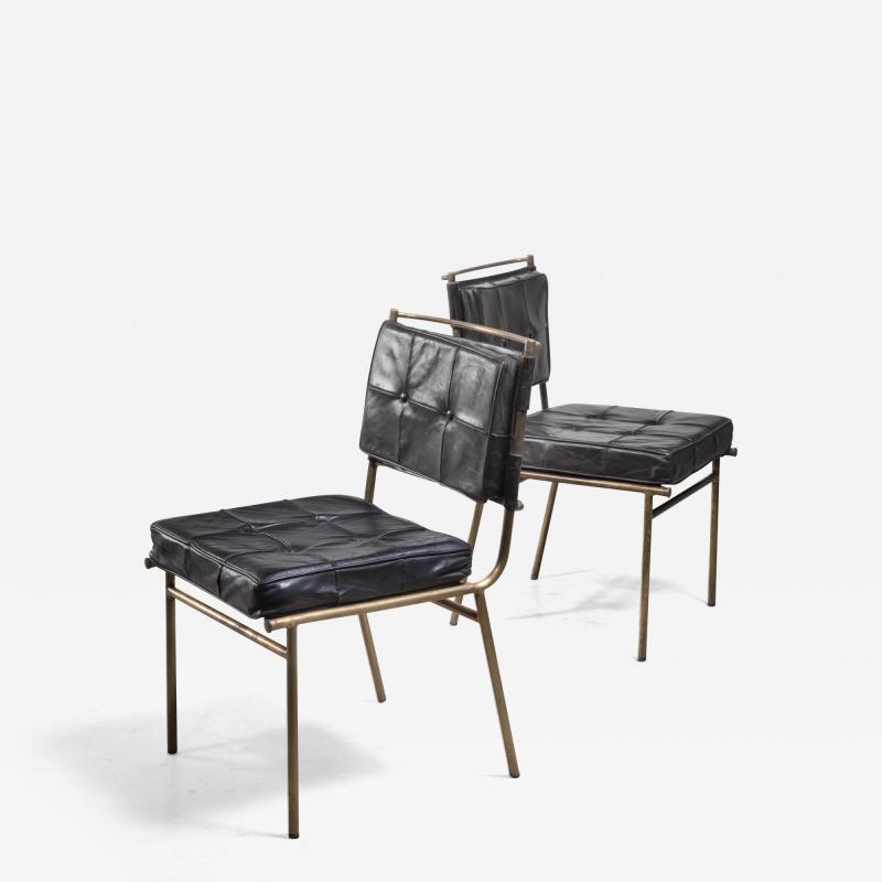Mathieu Mat got Mathieu Mat got Rare Pair of Brass and Leather Chairs France