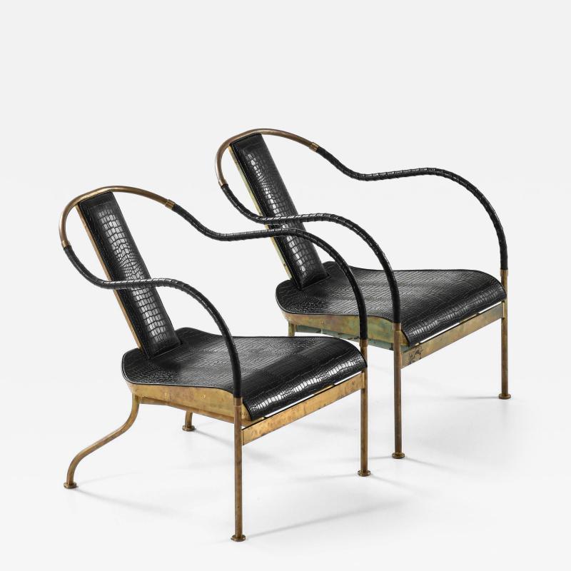 Mats Theselius Set of 2 el Rey Easy Chairs in Brass and Leather by Mats Theselius 1999