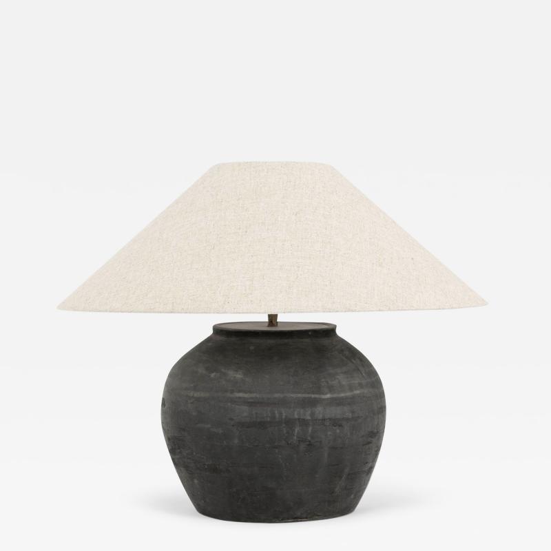 Matte Black Unglazed Lamp with Natural Color Linen Coolie Shade